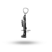 Shree Rama 925 Sterling Silver Pendant held in hand to show size and intricate details.