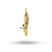 Back view of macaw brooch showing clasp and finish