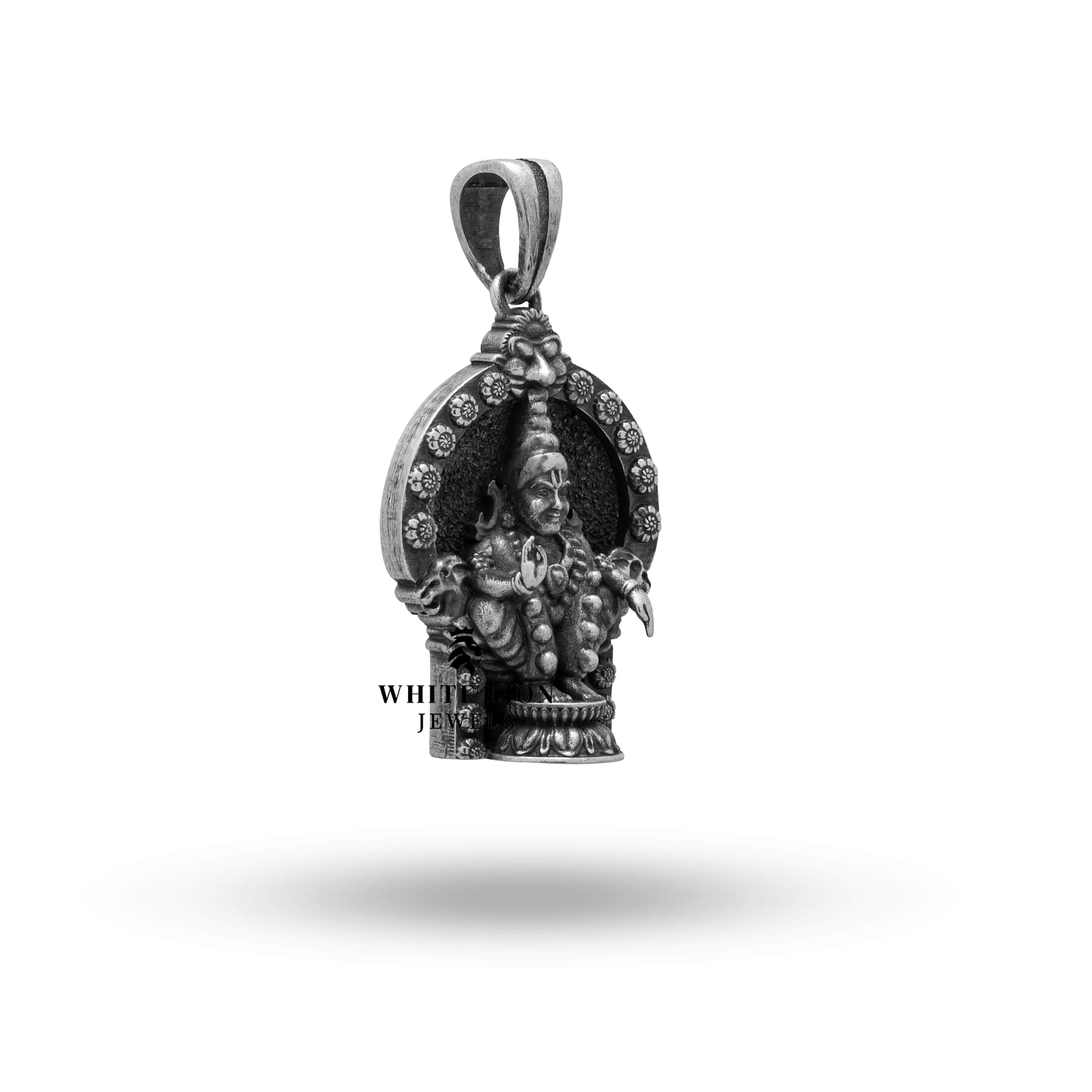 Sterling silver pendant of Ayyappan deity, handcrafted design, religious and cultural jewelry.