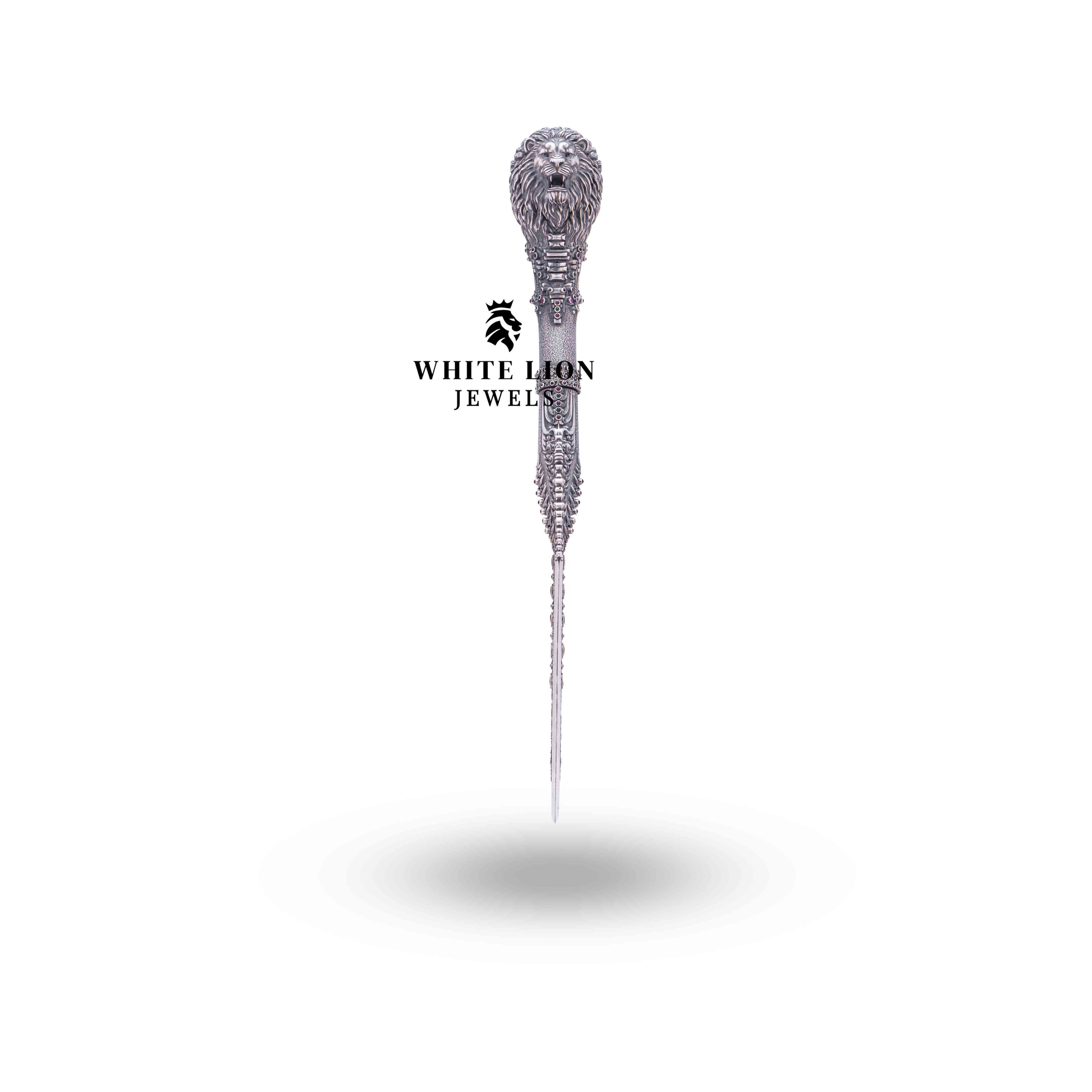 Handcrafted Lion Dagger in Oxidized Silver Finish